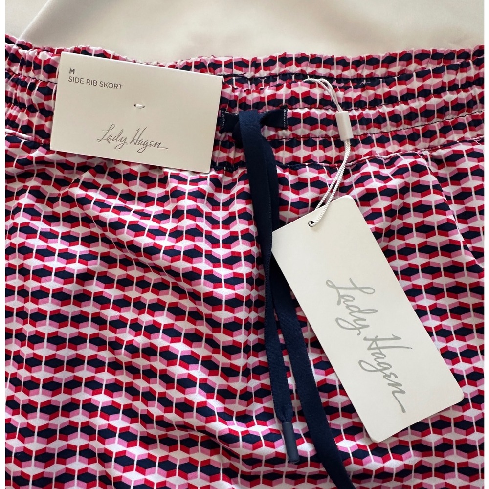 Lady Hagen Womens Side Rib Skort Pink Navy Geometric Golf Skirt Size M NWT - Picture 2 of 7
